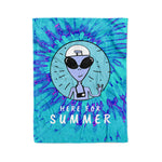 Scotstee Shop - Scotstee Shop Blanket Funny Alien Here for Summer Spiral Tie Dye Teal and Blue Rainbow Hippie Fleece Blanket