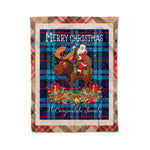 Personalized Gift Plaid Tartan Blanket Clan McCorquodale With Moose Lover Xmas Gift Santa Riding Christmas Fleece Blanket