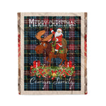 Personalized Gift Plaid Tartan Blanket Clan Comyn With Moose Lover Xmas Gift Santa Riding Christmas Fleece Blanket