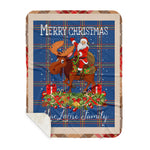Personalized Gift Plaid Tartan Blanket Clan MacLaine of Loch Buie Blue With Moose Lover Xmas Gift Santa Riding Plaid Christmas Sherpa Blanket