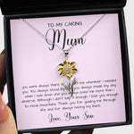 Gift For Mom From Son To My Caring Mum Necklace, Gift For Mother's Day Jewelry Sunflower Pendant Necklace