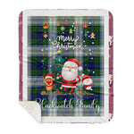 Personalized Gift Tartan Plaid Blanket Clan Blackwatch Dress Modern With Funny Santa Snowman Reindeer Merry Christmas Gift Sherpa Blanket, blue plaid sherpa blanket,blue tartan sherpa blanket,Buchan,buffalo plaid sherpa blanket,christmas sherpa blanket,Christmas Throw Blanket