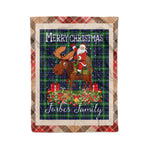 Personalized Gift Plaid Tartan Blanket Clan Forbes Lyon Court With Moose Lover Xmas Gift Santa Riding Christmas Fleece Blanket