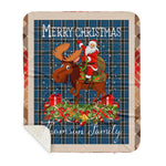 Personalized Gift Plaid Tartan Blanket Clan Thomson Dress With Moose Lover Xmas Gift Santa Riding Buffalo Plaid Christmas Sherpa Blanket