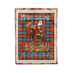 Personalized Gift Plaid Tartan Blanket Clan MacLachlan Ancient With Moose Lover Xmas Gift Santa Riding Christmas Fleece Blanket