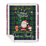 Personalized Gift Tartan Plaid Blanket Clan Duncan With Funny Santa Snowman Reindeer Merry Christmas Gift Sherpa Blanket, blue plaid sherpa blanket,blue tartan sherpa blanket,Buchan,buffalo plaid sherpa blanket,christmas sherpa blanket,Christmas Throw Blanket