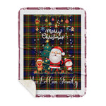 Personalized Gift Tartan Plaid Blanket Clan MacLellan Modern With Funny Santa Snowman Reindeer Merry Christmas Gift Sherpa Blanket, blue plaid sherpa blanket,blue tartan sherpa blanket,Buchan,buffalo plaid sherpa blanket,christmas sherpa blanket,Christmas Throw Blanket