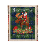 Personalized Gift Plaid Tartan Blanket Clan Montgomery Hunting With Moose Lover Xmas Gift Santa Riding Christmas Fleece Blanket