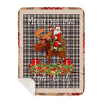 Personalized Gift Plaid Tartan Blanket Clan Little Arisaid With Moose Lover Xmas Gift Santa Riding Buffalo Plaid Christmas Sherpa Blanket