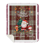 Personalized Gift Tartan Plaid Blanket Clan Cunningham Burgundy With Funny Santa Snowman Reindeer Merry Christmas Gift Sherpa Blanket, blue plaid sherpa blanket,blue tartan sherpa blanket,Buchan,buffalo plaid sherpa blanket,christmas sherpa blanket,Christmas Throw Blanket