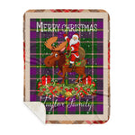 Personalized Gift Plaid Tartan Blanket Clan Taylor With Moose Lover Xmas Gift Santa Riding Buffalo Plaid Christmas Sherpa Blanket