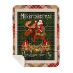 Personalized Gift Plaid Tartan Blanket Clan MacLean Hunting With Moose Lover Xmas Gift Santa Riding Plaid Christmas Sherpa Blanket