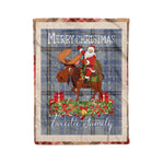 Personalized Gift Plaid Tartan Blanket Clan Tweedie With Moose Lover Xmas Gift Santa Riding Christmas Fleece Blanket