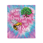 Scotstee Shop - Scotstee Shop Blanket Bees Hug More Trees Clean Our Seas Save The Bees Environment Pink Heart Tie Dye Rainbow Hippie Fleece Blanket