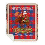 Personalized Gift Plaid Tartan Blanket Clan Galloway With Moose Lover Xmas Gift Santa Riding Buffalo Plaid Christmas Sherpa Blanket