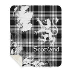 Sherpa Blanket - Tartan Blanket Thistle and Lion Scottish Clan Menzies Modern Plaid Blanket, plaid sherpa blanket queen,purple sherpa blanket,queen sherpa blanket,queen size sherpa blanket,red sherpa blanket,scottish tartan blankets,sherpa blanket,sherpa christmas blanket