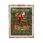 Personalized Gift Plaid Tartan Blanket Clan Chisholm Hunting With Moose Lover Xmas Gift Santa Riding Christmas Fleece Blanket