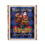 Personalized Gift Plaid Tartan Blanket Clan Angus Modern With Moose Lover Xmas Gift Santa Riding Christmas Fleece Blanket