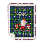 Personalized Gift Tartan Plaid Blanket Clan Gordon With Funny Santa Snowman Reindeer Merry Christmas Gift Sherpa Blanket, blue plaid sherpa blanket,blue tartan sherpa blanket,Buchan,buffalo plaid sherpa blanket,christmas sherpa blanket,Christmas Throw Blanket