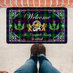 Doormat - Welcome Mat Scottish Clan Badge Campbell Of Cawdor Modern Tartan Door Mat, Plaid Doormat With Thistle and Two Lion Scottish