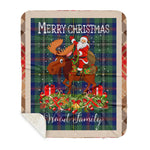Personalized Gift Plaid Tartan Blanket Clan Wood With Moose Lover Xmas Gift Santa Riding Buffalo Plaid Christmas Sherpa Blanket