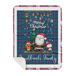Personalized Gift Tartan Plaid Blanket Clan Sandilands With Funny Santa Snowman Reindeer Merry Christmas Gift Sherpa Blanket, blue plaid sherpa blanket,blue tartan sherpa blanket,Buchan,buffalo plaid sherpa blanket,christmas sherpa blanket,Christmas Throw Blanket