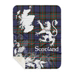 Sherpa Blanket - Tartan Blanket Thistle and Lion Scottish Clan Fletcher Of Dunans Plaid Blanket, plaid sherpa blanket queen,purple sherpa blanket,queen sherpa blanket,queen size sherpa blanket,red sherpa blanket,scottish tartan blankets,sherpa blanket,sherpa christmas blanket