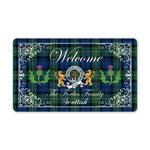 Doormat - Welcome Mat Scottish Clan Badge Forbes Ancient Tartan Door Mat, Plaid Doormat With Thistle and Two Lion Scottish