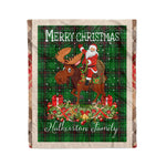 Personalized Gift Plaid Tartan Blanket Clan Halkerston With Moose Lover Xmas Gift Santa Riding Christmas Fleece Blanket