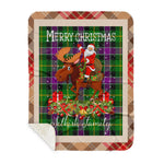 Personalized Gift Plaid Tartan Blanket Clan Selkirk With Moose Lover Xmas Gift Santa Riding Buffalo Plaid Christmas Sherpa Blanket