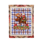Personalized Gift Plaid Tartan Blanket Clan Boswell Modern With Moose Lover Xmas Gift Santa Riding Christmas Fleece Blanket