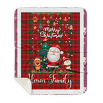 Personalized Gift Tartan Plaid Blanket Clan Heron With Funny Santa Snowman Reindeer Merry Christmas Gift Sherpa Blanket, blue plaid sherpa blanket,blue tartan sherpa blanket,Buchan,buffalo plaid sherpa blanket,christmas sherpa blanket,Christmas Throw Blanket