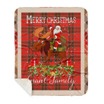 Personalized Gift Plaid Tartan Blanket Clan Grant Weathered With Moose Lover Xmas Gift Santa Riding Buffalo Plaid Christmas Sherpa Blanket