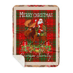 Personalized Gift Plaid Tartan Blanket Clan Comyn Red With Moose Lover Xmas Gift Santa Riding Buffalo Plaid Christmas Sherpa Blanket