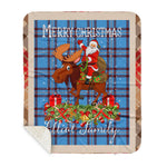 Personalized Gift Plaid Tartan Blanket Clan Elliot Ancient With Moose Lover Xmas Gift Santa Riding Buffalo Plaid Christmas Sherpa Blanket