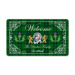 Doormat - Welcome Mat Scottish Clan Badge Dunbar Hunting Tartan Door Mat, Plaid Doormat With Thistle and Two Lion Scottish