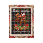 Personalized Gift Plaid Tartan Blanket Clan Lindsay Hunting With Moose Lover Xmas Gift Santa Riding Christmas Fleece Blanket