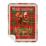 Personalized Gift Plaid Tartan Blanket Clan Hay Modern With Moose Lover Xmas Gift Santa Riding Buffalo Plaid Christmas Sherpa Blanket