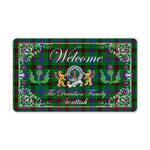 Doormat - Welcome Mat Scottish Clan Badge Davidson Modern Tartan Door Mat, Plaid Doormat With Thistle and Two Lion Scottish