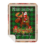 Personalized Gift Plaid Tartan Blanket Clan Logie With Moose Lover Xmas Gift Santa Riding Buffalo Plaid Christmas Sherpa Blanket
