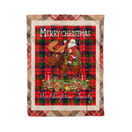 Personalized Gift Plaid Tartan Blanket Clan MacNaughton Red With Moose Lover Xmas Gift Santa Riding Christmas Fleece Blanket