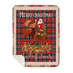 Personalized Gift Plaid Tartan Blanket Clan MacDuff Modern With Moose Lover Xmas Gift Santa Riding Buffalo Plaid Christmas Sherpa Blanket