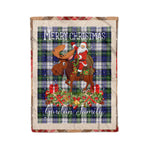Personalized Gift Plaid Tartan Blanket Clan Gordon Dress Modern With Moose Lover Xmas Gift Santa Riding Christmas Fleece Blanket