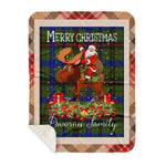 Personalized Gift Plaid Tartan Blanket Clan Dawson With Moose Lover Xmas Gift Santa Riding Buffalo Plaid Christmas Sherpa Blanket