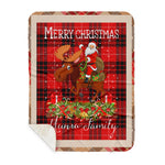 Personalized Gift Plaid Tartan Blanket Clan Munro Modern With Moose Lover Xmas Gift Santa Riding Plaid Christmas Sherpa Blanket