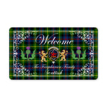 Doormat - Welcome Mat Scottish Clan Farquharson Modern Tartan Door Mat, Plaid Doormat With Thistle and Two Lion Scottish