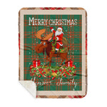 Personalized Gift Plaid Tartan Blanket Clan Menzies Ancient With Moose Lover Xmas Gift Santa Riding Plaid Christmas Sherpa Blanket