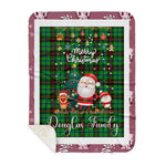 Personalized Gift Tartan Plaid Blanket Clan Douglas Green With Funny Santa Snowman Reindeer Merry Christmas Gift Sherpa Blanket, blue plaid sherpa blanket,blue tartan sherpa blanket,Buchan,buffalo plaid sherpa blanket,christmas sherpa blanket,Christmas Throw Blanket