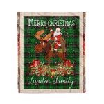 Personalized Gift Plaid Tartan Blanket Clan Lundin With Moose Lover Xmas Gift Santa Riding Christmas Fleece Blanket