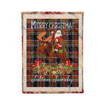 Personalized Gift Plaid Tartan Blanket Clan Fulton With Moose Lover Xmas Gift Santa Riding Christmas Fleece Blanket